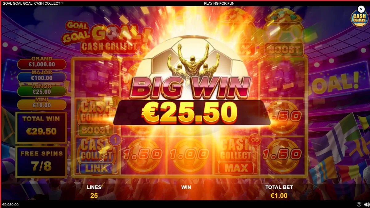 Tampilan visual slot Goal Goal Goal: Cash Collect dengan tema stadion sepak bola
