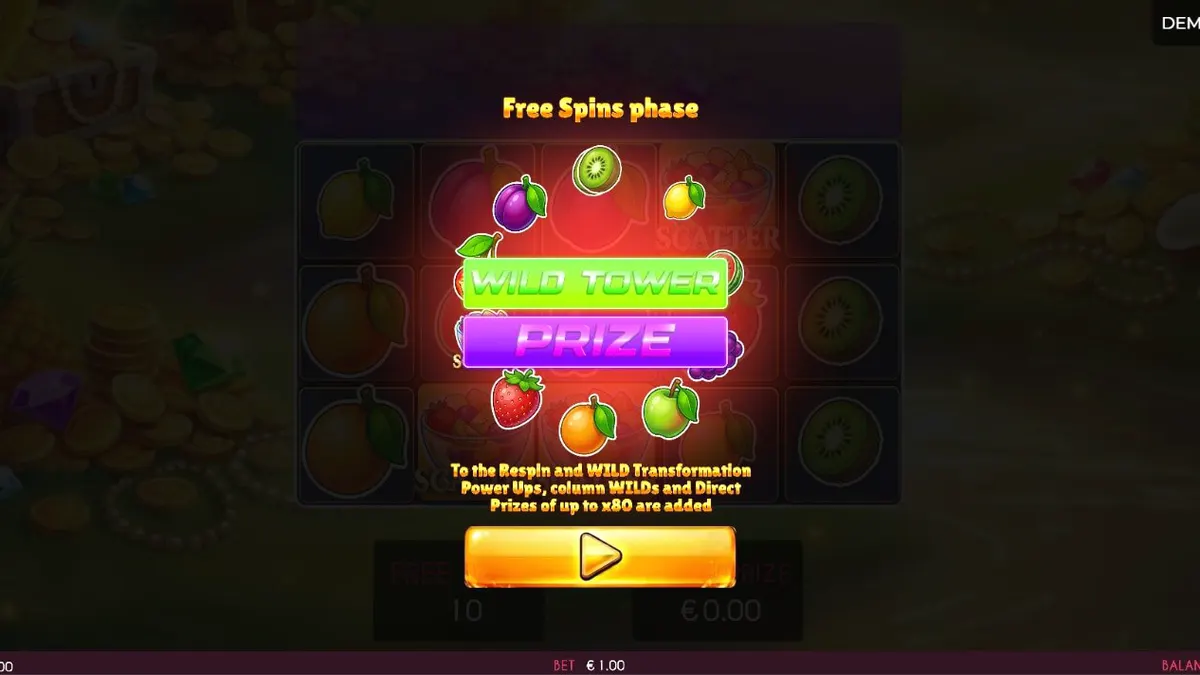 Tampilan antarmuka mobile slot Fruits Madness dengan simbol buah yang cerah