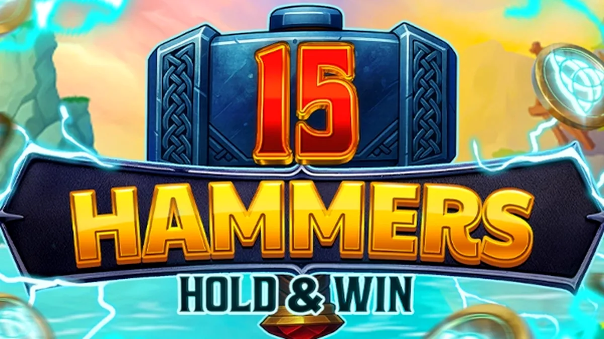 Tampilan visual slot 15 Hammers: Hold & Win dengan latar belakang bertema perkakas