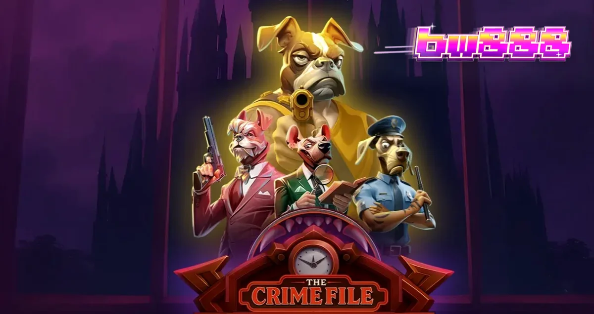 Tampilan antarmuka slot The Crime File pada layar ponsel pintar dengan tema noir detektif.